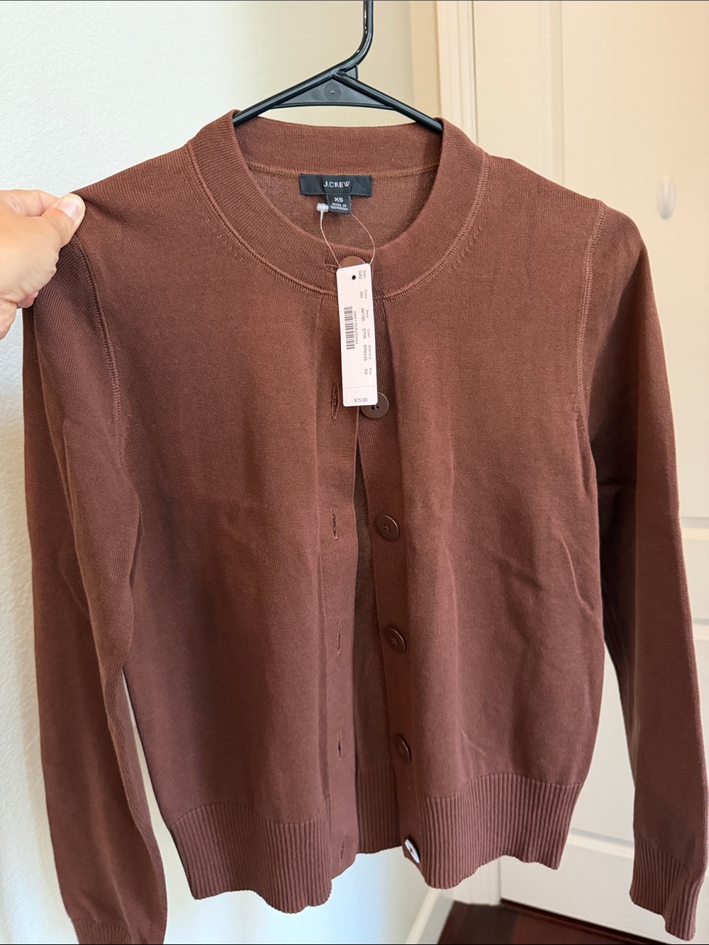 J. Crew Women's Chestnut Brown Button-Up Crewneck Cardigan